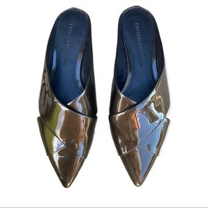 Sigerson Morrison Sheldon Green Patent Leather Pointed Toe Crisscross Mule Sz 7